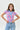 POLO NECK GEOMETRIC JACQUARD SHORT SLEEVE BODY - BLUE / PINK